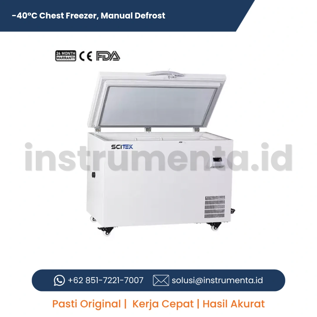 Chest Freezer Laboratorium Scitek -40 Derajat Celcius Manual Defrost Lemari Pembeku Suhu Rendah Horizontal Deep Freezer Medis